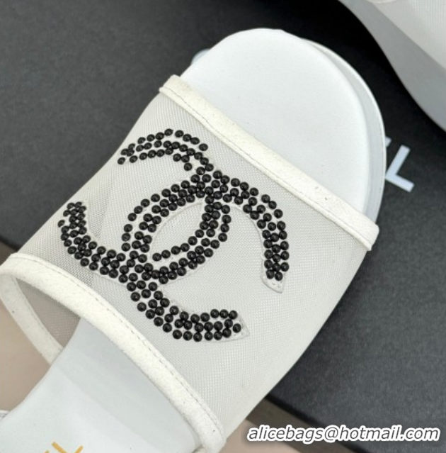 Popular Style Chanel Mesh & Glass Beads Wedge Sandals 9.5cm G47063 White 2026
