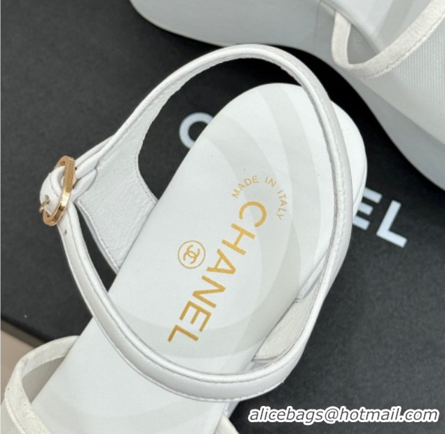 Popular Style Chanel Mesh & Glass Beads Wedge Sandals 9.5cm G47063 White 2026