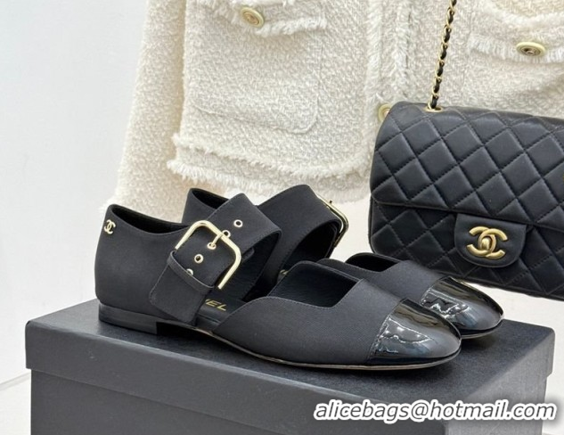 Chanel Grosgrain & Patent Leather Mary Janes Ballet Flats G47028 Black 2026