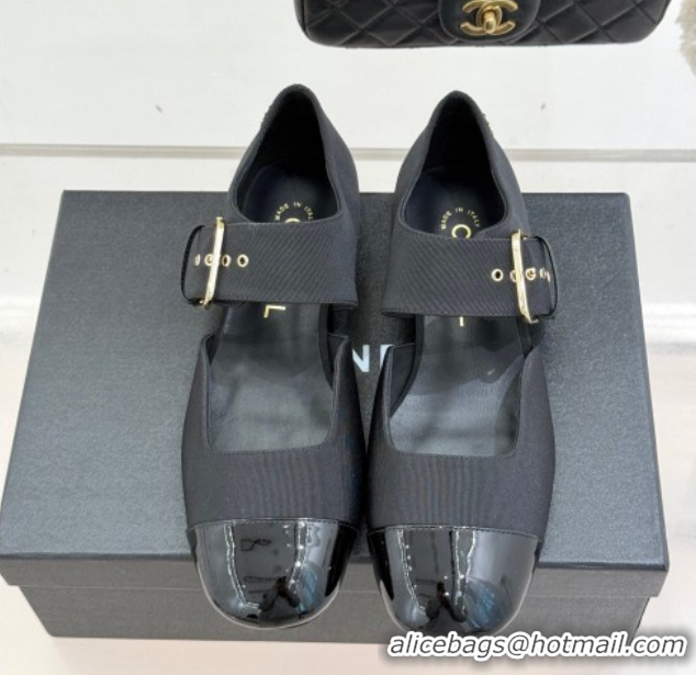 Chanel Grosgrain & Patent Leather Mary Janes Ballet Flats G47028 Black 2026
