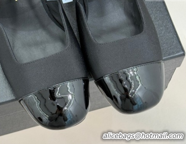 Chanel Grosgrain & Patent Leather Mary Janes Ballet Flats G47028 Black 2026