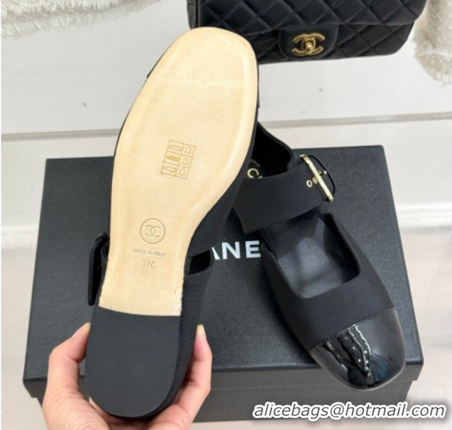 Chanel Grosgrain & Patent Leather Mary Janes Ballet Flats G47028 Black 2026