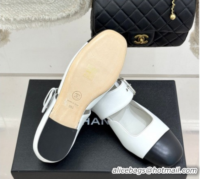 Stylish Chanel Lambskin Leather and Grosgrain Mary Janes Ballet Flats G47028 White 2026