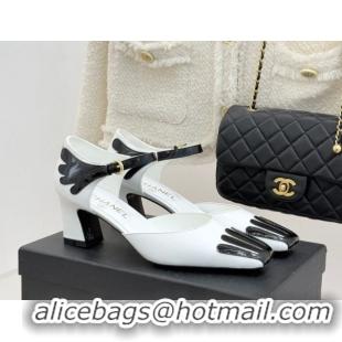 Charming Chanel Calfskin & Patent Leather Mary Janes Pumps CH030604 White 2026