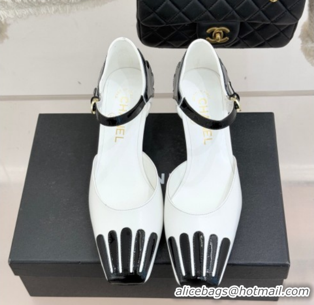Charming Chanel Calfskin & Patent Leather Mary Janes Pumps CH030604 White 2026