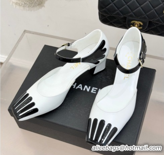 Charming Chanel Calfskin & Patent Leather Mary Janes Pumps CH030604 White 2026