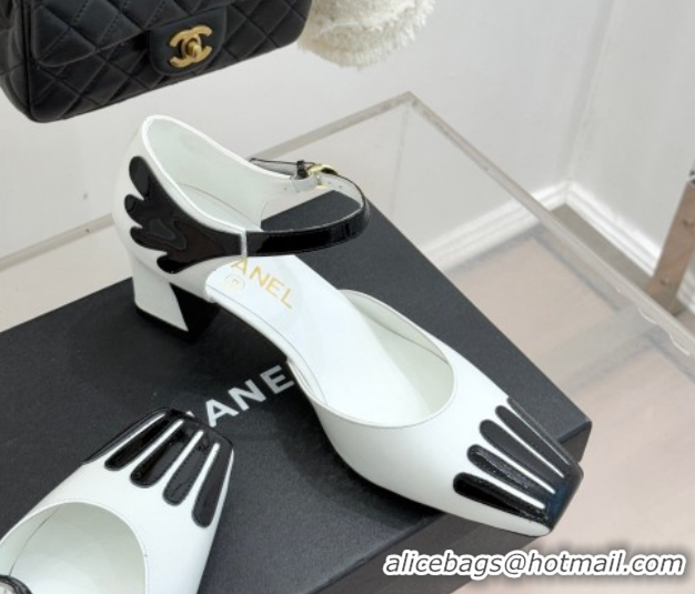 Charming Chanel Calfskin & Patent Leather Mary Janes Pumps CH030604 White 2026
