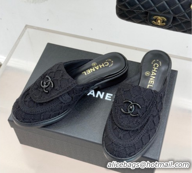 Best Grade Chanel Knit Flat Mules with CC Foldover G45474 Black 2026