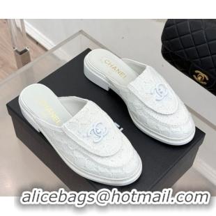 Luxurious Chanel Knit Flat Mules with CC Foldover G45474 White 2026