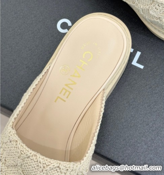 Top Design Chanel Knit Flat Mules with CC Foldover G45474 Beige 2026