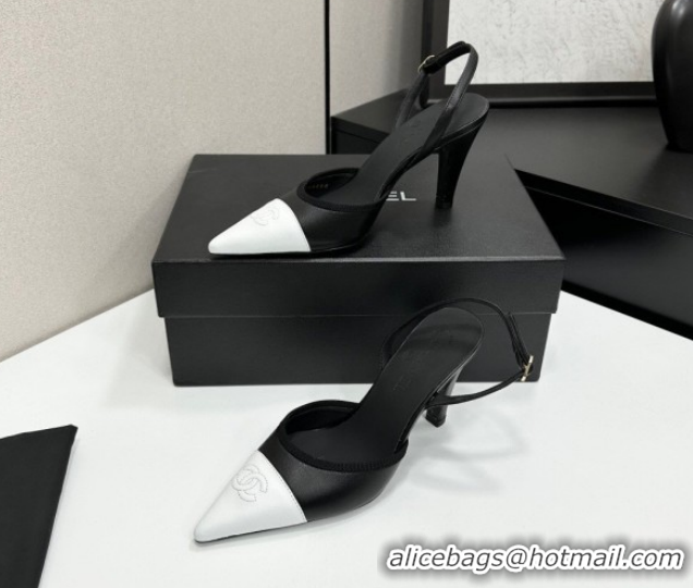 Cheap Price Chanel Lambskin Leather Slingbacks Pump 9cm G47084 Black/White 2026