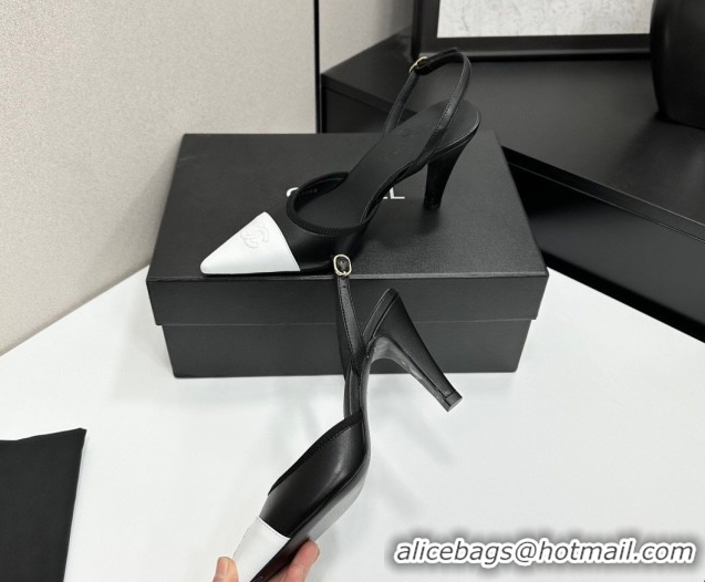 Cheap Price Chanel Lambskin Leather Slingbacks Pump 9cm G47084 Black/White 2026