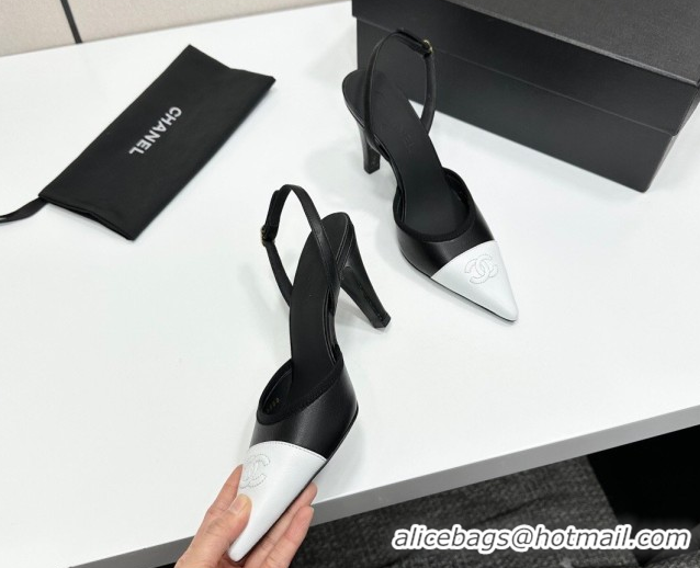 Cheap Price Chanel Lambskin Leather Slingbacks Pump 9cm G47084 Black/White 2026