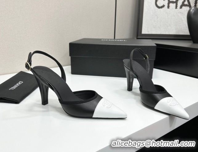 Cheap Price Chanel Lambskin Leather Slingbacks Pump 9cm G47084 Black/White 2026