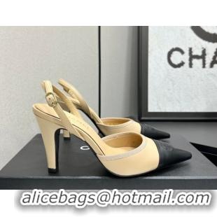 Discount Chanel Lambskin Leather Slingbacks Pump 9cm G47084 Beige/Black 2026