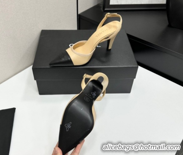 Discount Chanel Lambskin Leather Slingbacks Pump 9cm G47084 Beige/Black 2026