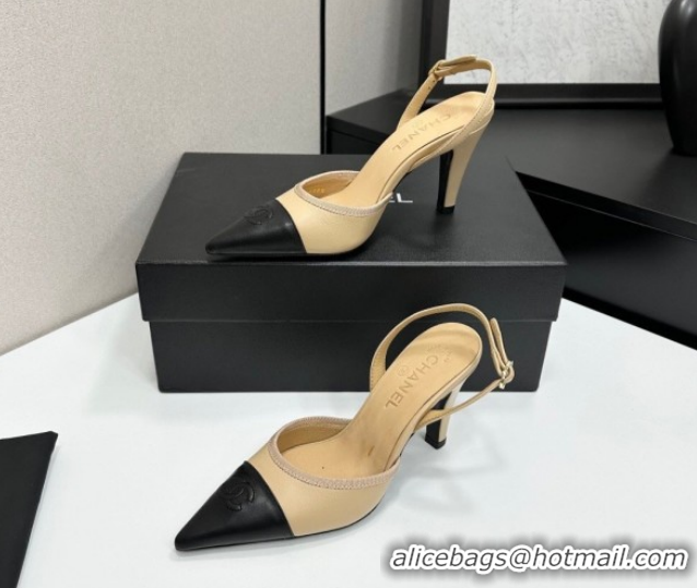 Discount Chanel Lambskin Leather Slingbacks Pump 9cm G47084 Beige/Black 2026