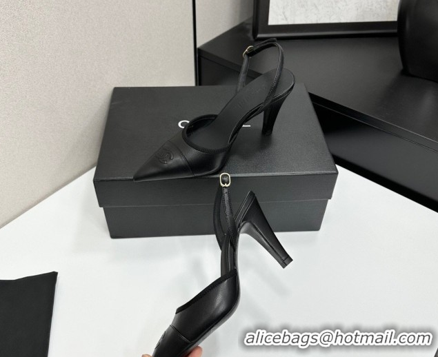 Low Price Chanel Lambskin Leather Slingbacks Pump 9cm G47084 Black2 2026