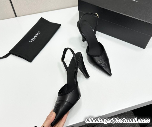 Low Price Chanel Lambskin Leather Slingbacks Pump 9cm G47084 Black2 2026