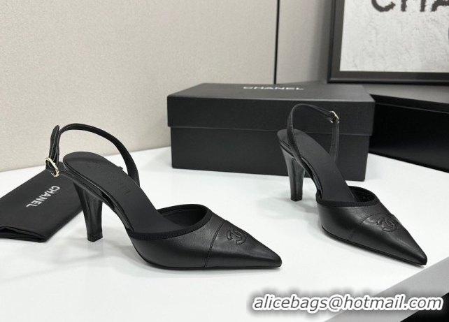 Low Price Chanel Lambskin Leather Slingbacks Pump 9cm G47084 Black2 2026