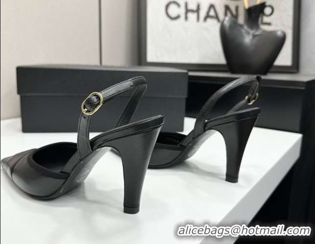 Low Price Chanel Lambskin Leather Slingbacks Pump 9cm G47084 Black2 2026