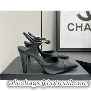 Good Looking Chanel Lambskin Leather Slingbacks Pump 9cm G47083 Black2 2026