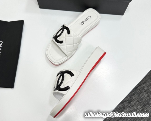 Pretty Style Chanel Lambskin Leather Wedge Slides Sandal CH030605 White 2026