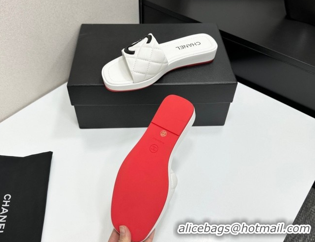 Pretty Style Chanel Lambskin Leather Wedge Slides Sandal CH030605 White 2026