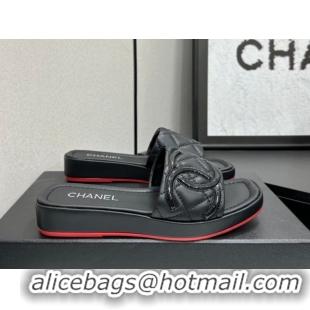Top Grade Chanel Lambskin Leather Wedge Slides Sandal CH030605 Black1 2026