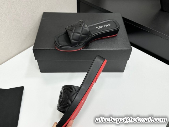 Top Grade Chanel Lambskin Leather Wedge Slides Sandal CH030605 Black1 2026
