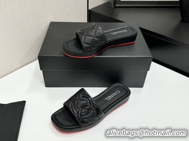 Top Grade Chanel Lambskin Leather Wedge Slides Sandal CH030605 Black1 2026