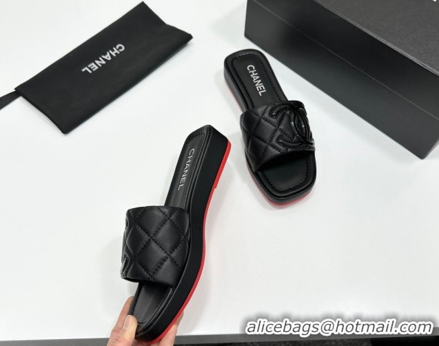 Top Grade Chanel Lambskin Leather Wedge Slides Sandal CH030605 Black1 2026