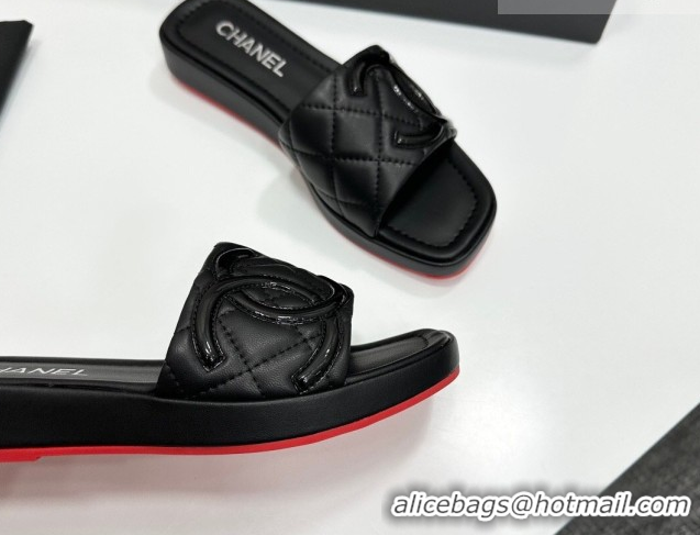 Top Grade Chanel Lambskin Leather Wedge Slides Sandal CH030605 Black1 2026