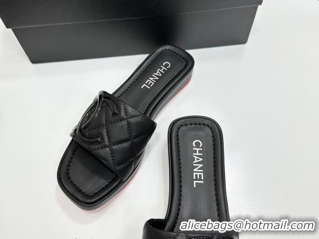 Top Grade Chanel Lambskin Leather Wedge Slides Sandal CH030605 Black1 2026