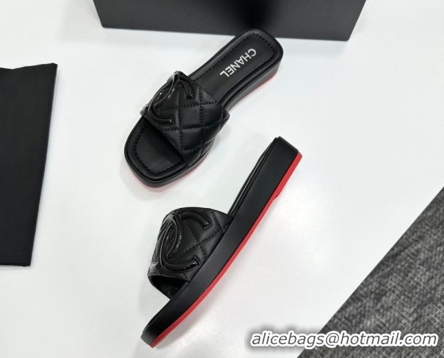 Top Grade Chanel Lambskin Leather Wedge Slides Sandal CH030605 Black1 2026