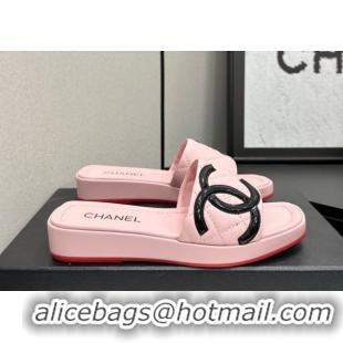 Hot Style Chanel Lambskin Leather Wedge Slides Sandal CH030605 Pink 2026