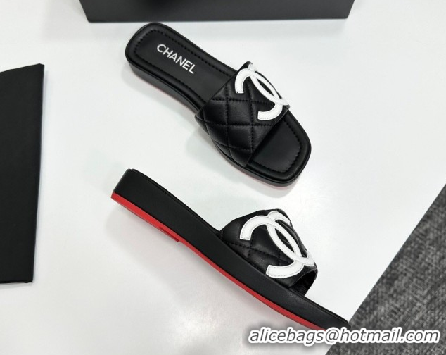 Durable Chanel Lambskin Leather Wedge Slides Sandal CH030605 Black2 2026