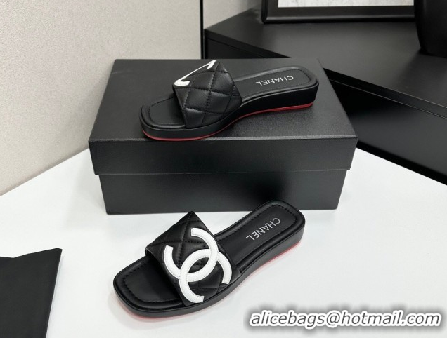 Durable Chanel Lambskin Leather Wedge Slides Sandal CH030605 Black2 2026