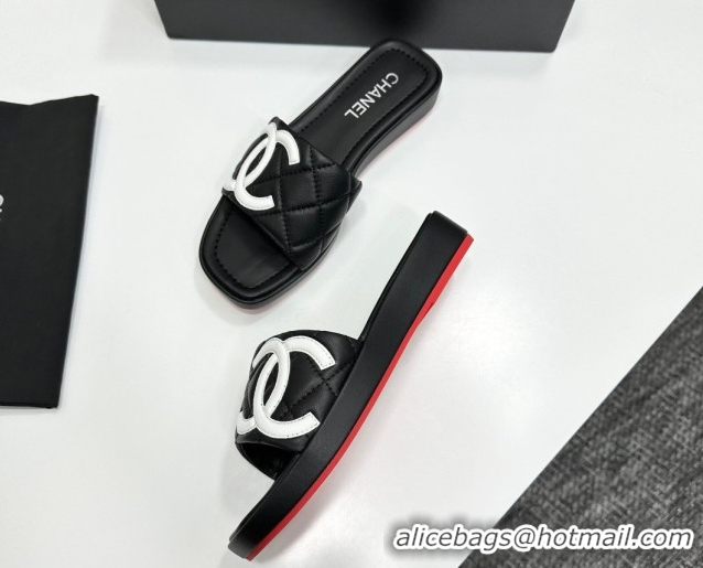 Durable Chanel Lambskin Leather Wedge Slides Sandal CH030605 Black2 2026