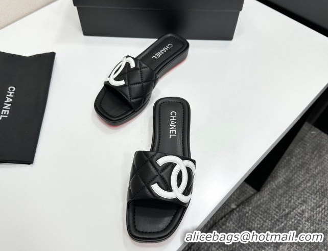 Durable Chanel Lambskin Leather Wedge Slides Sandal CH030605 Black2 2026