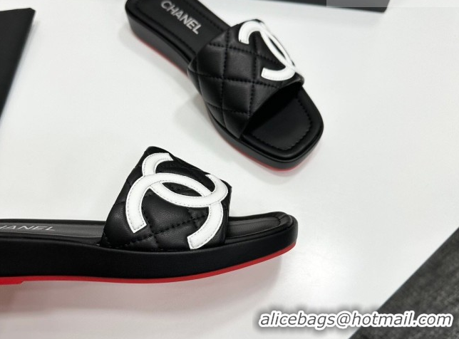 Durable Chanel Lambskin Leather Wedge Slides Sandal CH030605 Black2 2026