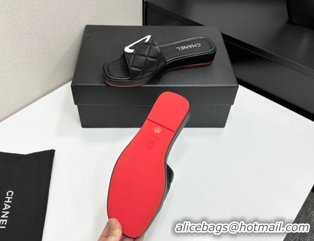 Durable Chanel Lambskin Leather Wedge Slides Sandal CH030605 Black2 2026