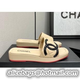 Sophisticated Chanel Lambskin Leather Wedge Slides Sandal CH030605 Beige 2026