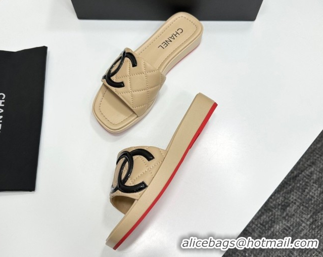 Sophisticated Chanel Lambskin Leather Wedge Slides Sandal CH030605 Beige 2026