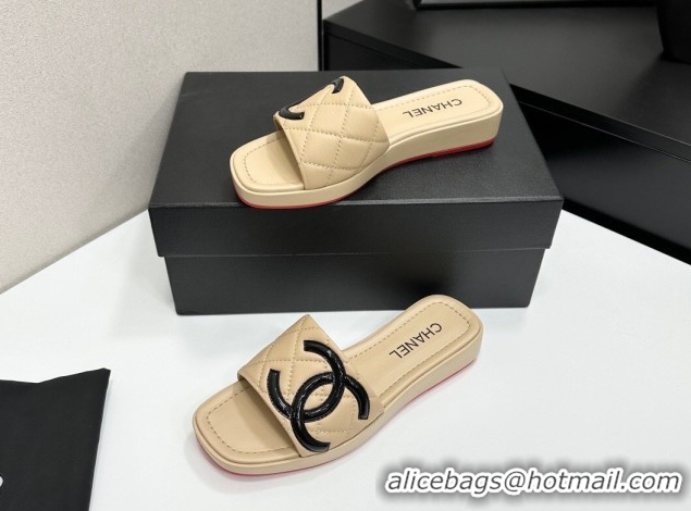 Sophisticated Chanel Lambskin Leather Wedge Slides Sandal CH030605 Beige 2026