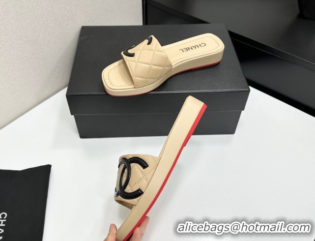 Sophisticated Chanel Lambskin Leather Wedge Slides Sandal CH030605 Beige 2026