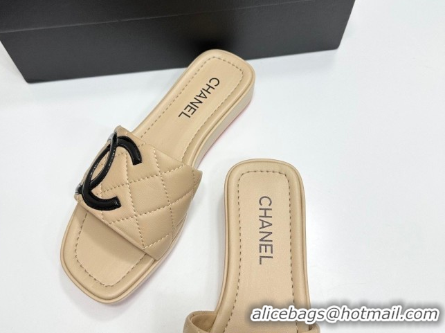 Sophisticated Chanel Lambskin Leather Wedge Slides Sandal CH030605 Beige 2026