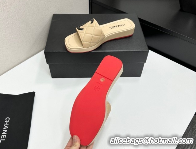 Sophisticated Chanel Lambskin Leather Wedge Slides Sandal CH030605 Beige 2026
