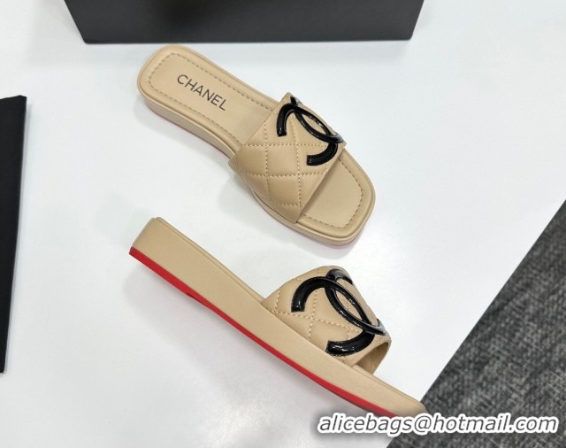 Sophisticated Chanel Lambskin Leather Wedge Slides Sandal CH030605 Beige 2026