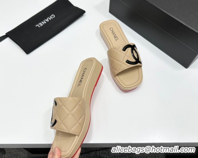 Sophisticated Chanel Lambskin Leather Wedge Slides Sandal CH030605 Beige 2026